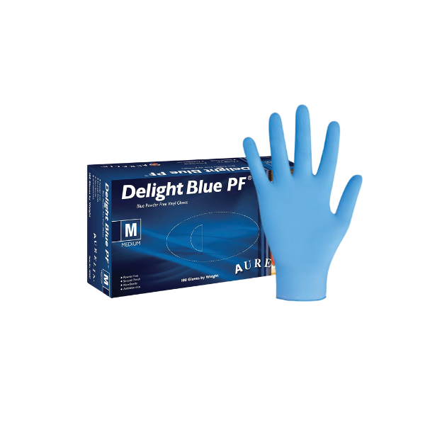 Aurelia® Delight Blue Vinyl PF Gloves ( Case 10 x 100)