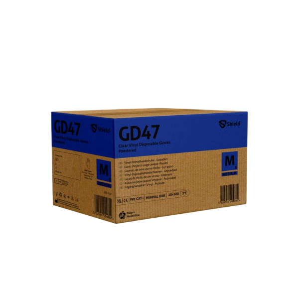 GD47® Shield Clear Vinyl Powdered Disposable Gloves (10 x 100)