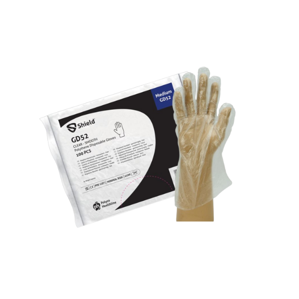 GD52 Shield® Clear Smooth Polythene Disposable gloves (100x 100)