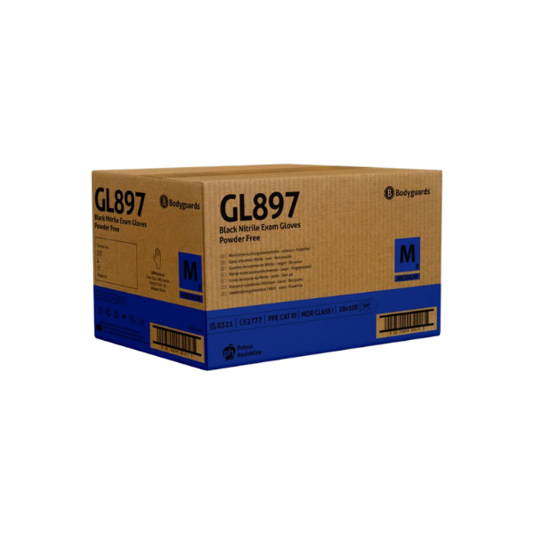 Bodyguards GL897 Black Nitrile PF Examination Gloves (10 x 100)